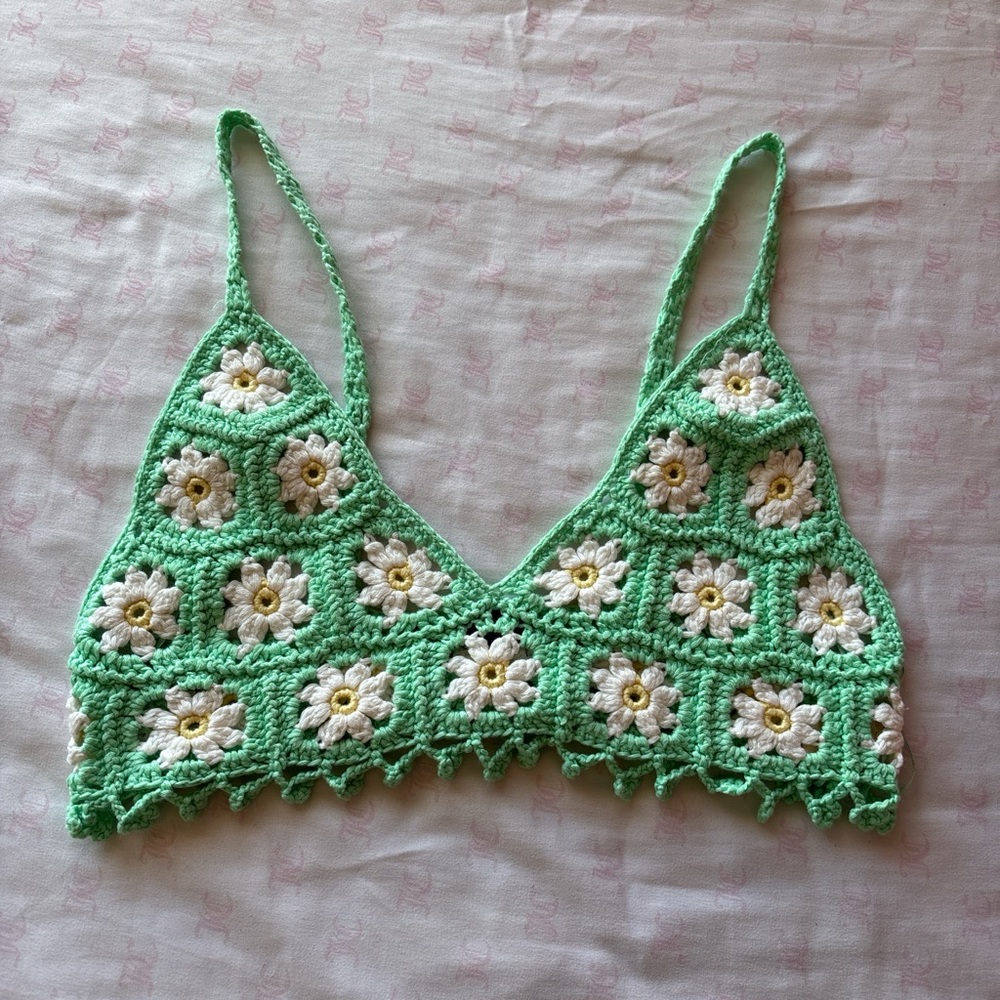Green Crochet Floral Bralette